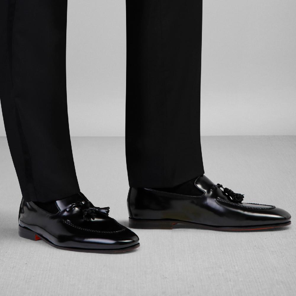 Santoni Mocassino con nappe da uomo in pelle nero Convenienza