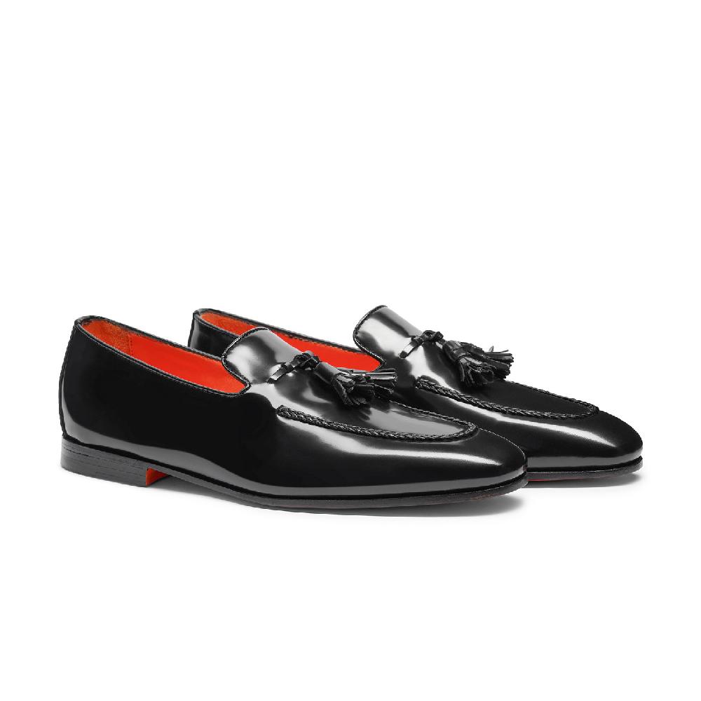 Santoni Mocassino con nappe da uomo in pelle nero Convenienza