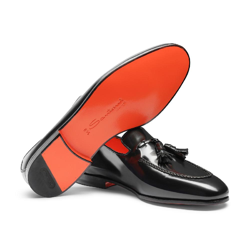 Santoni Mocassino con nappe da uomo in pelle nero Convenienza