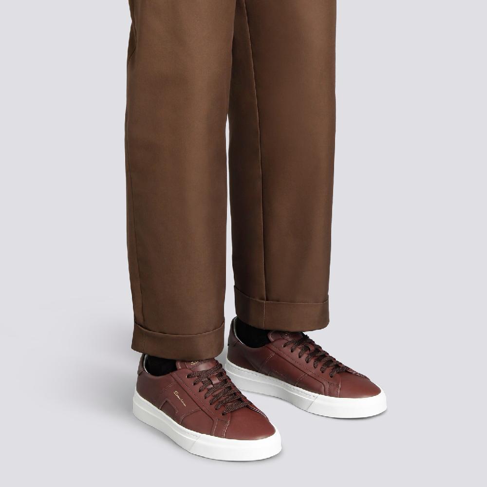 Santoni Double buckle sneaker da uomo in pelle bordeaux Novità
