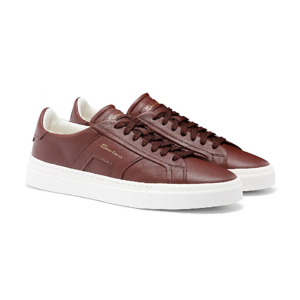 Santoni Double buckle sneaker da uomo in pelle bordeaux Novità