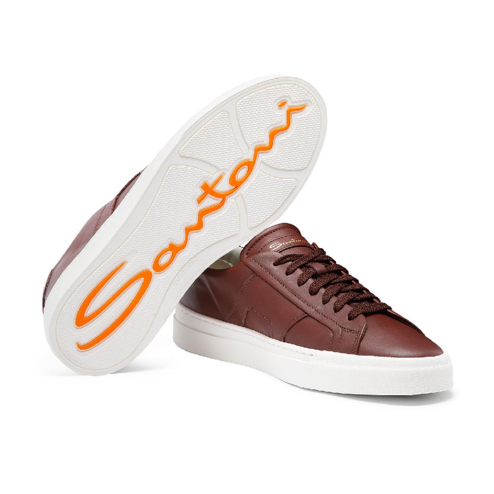 Santoni Double buckle sneaker da uomo in pelle bordeaux Novità