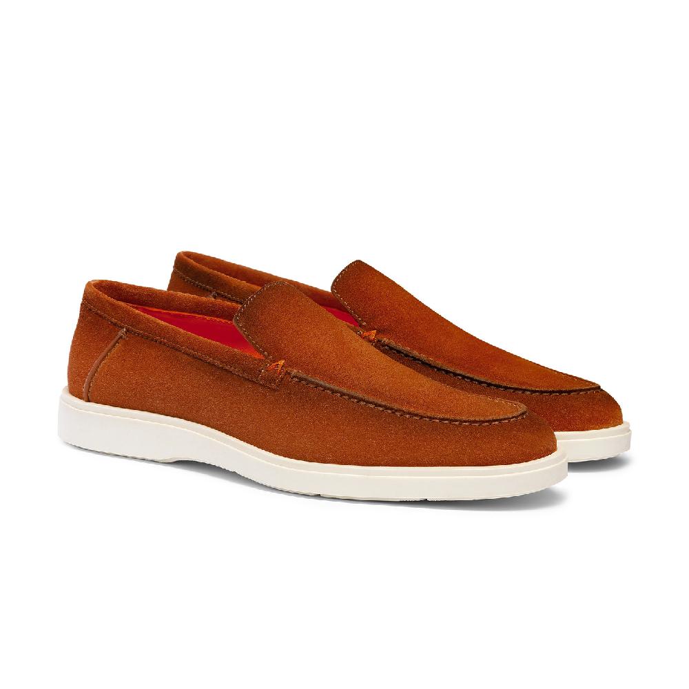Santoni Mocassino da uomo in suede marrone Sconto