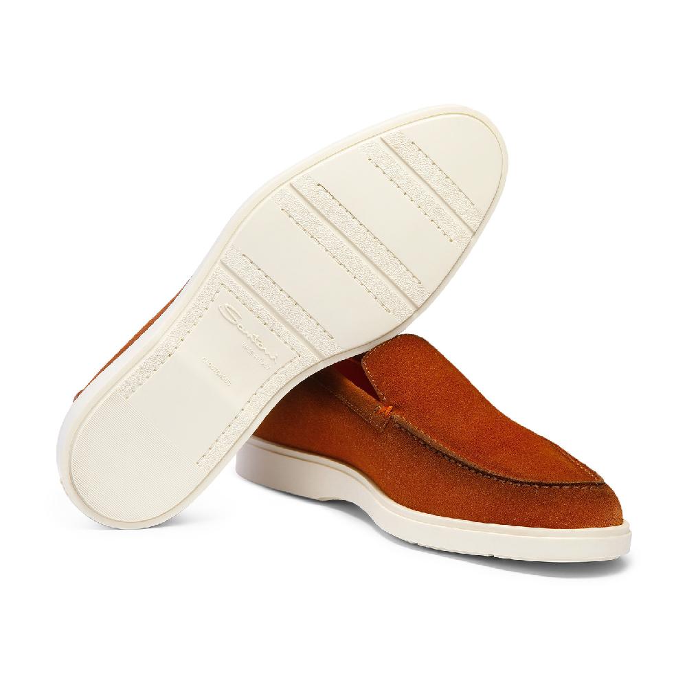 Santoni Mocassino da uomo in suede marrone Sconto