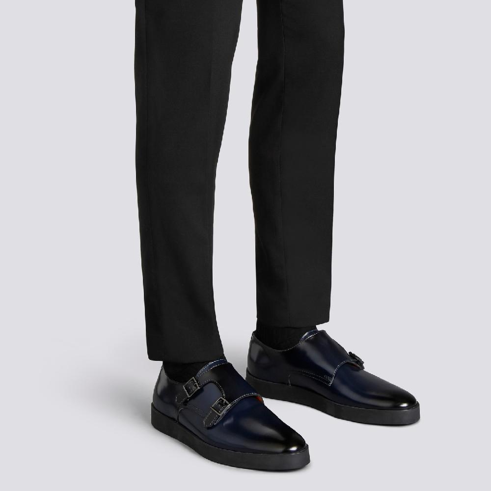 Santoni Doppia fibbia da uomo in pelle lucida blu Offerta