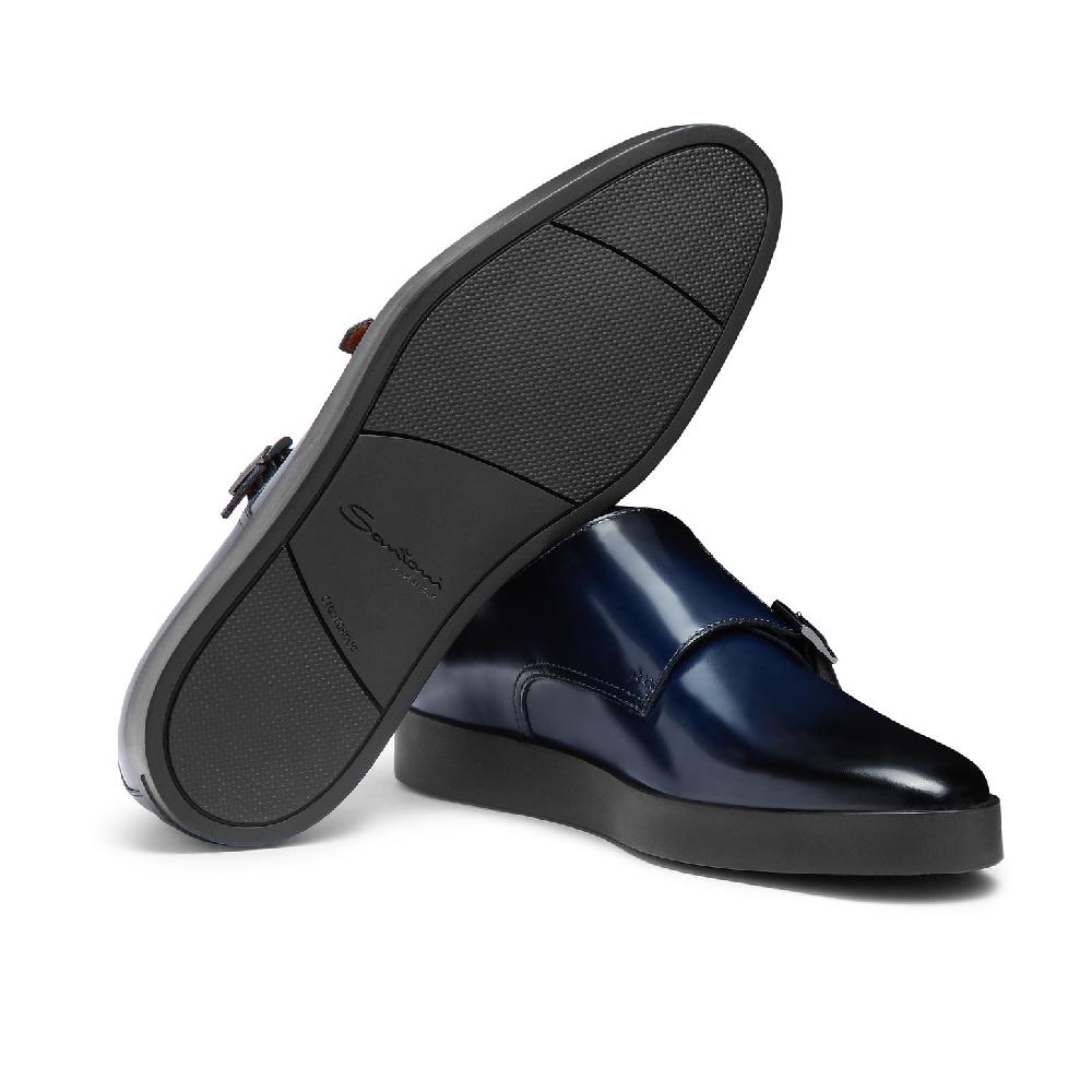 Santoni Doppia fibbia da uomo in pelle lucida blu Offerta