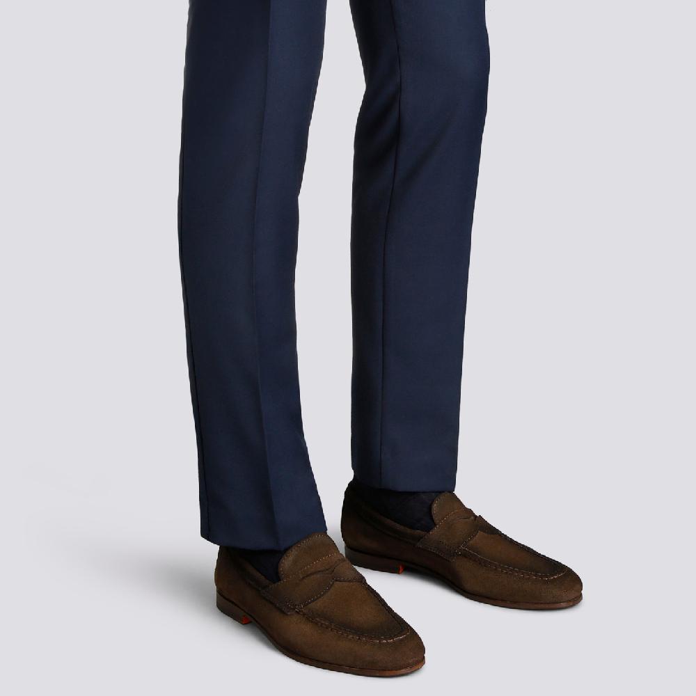 Santoni Mocassino penny da uomo in suede marrone In Saldo