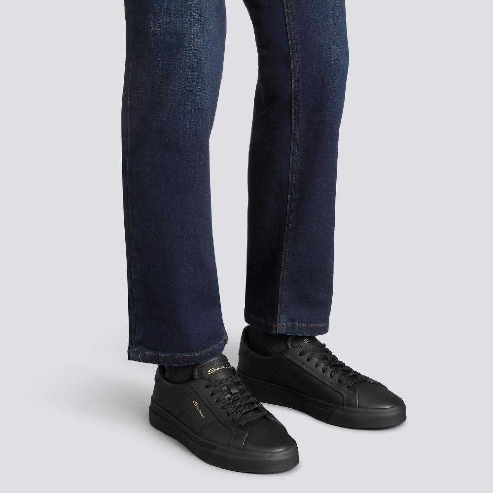 Santoni Double buckle sneaker da uomo in pelle nera Online