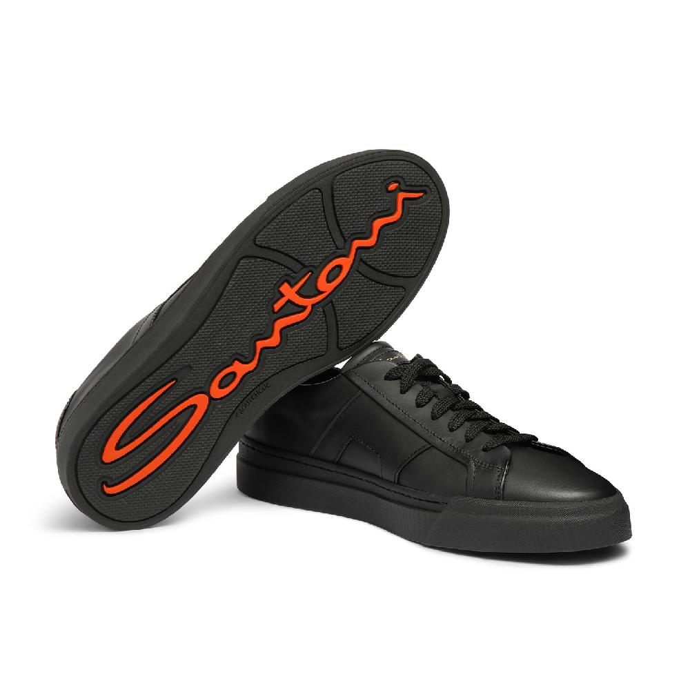 Santoni Double buckle sneaker da uomo in pelle nera Online
