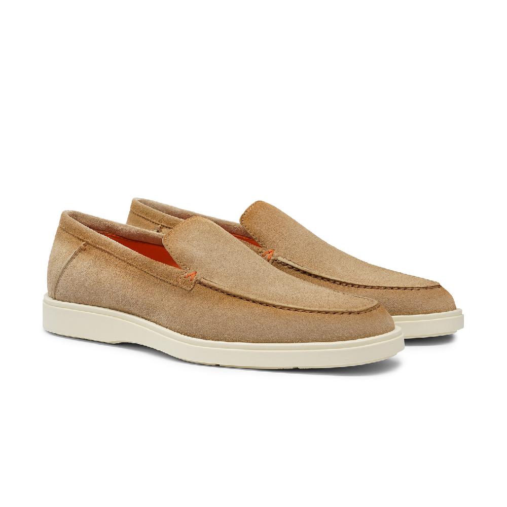 Santoni Mocassino da uomo in suede beige Outlet