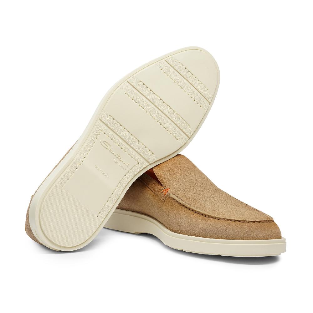 Santoni Mocassino da uomo in suede beige Outlet