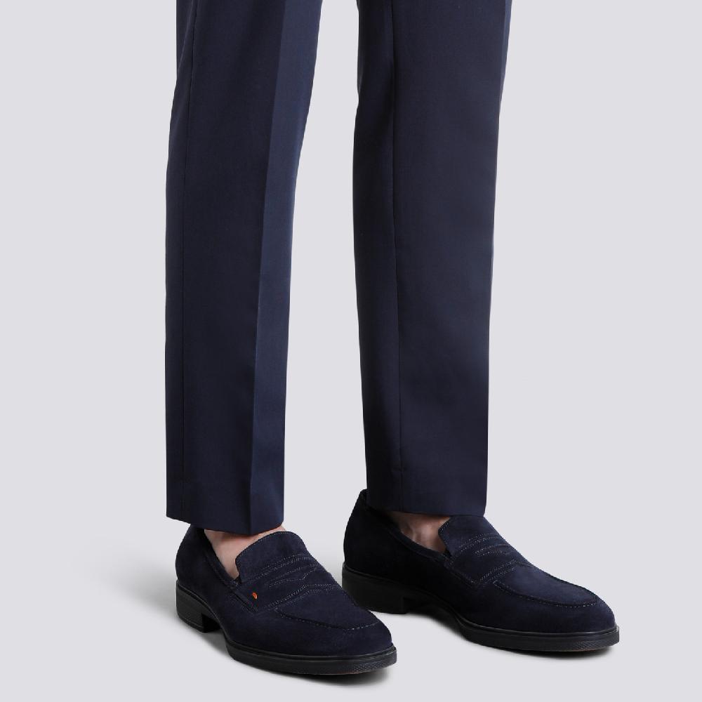Santoni Mocassino Easy da uomo in suede blu In Vendita