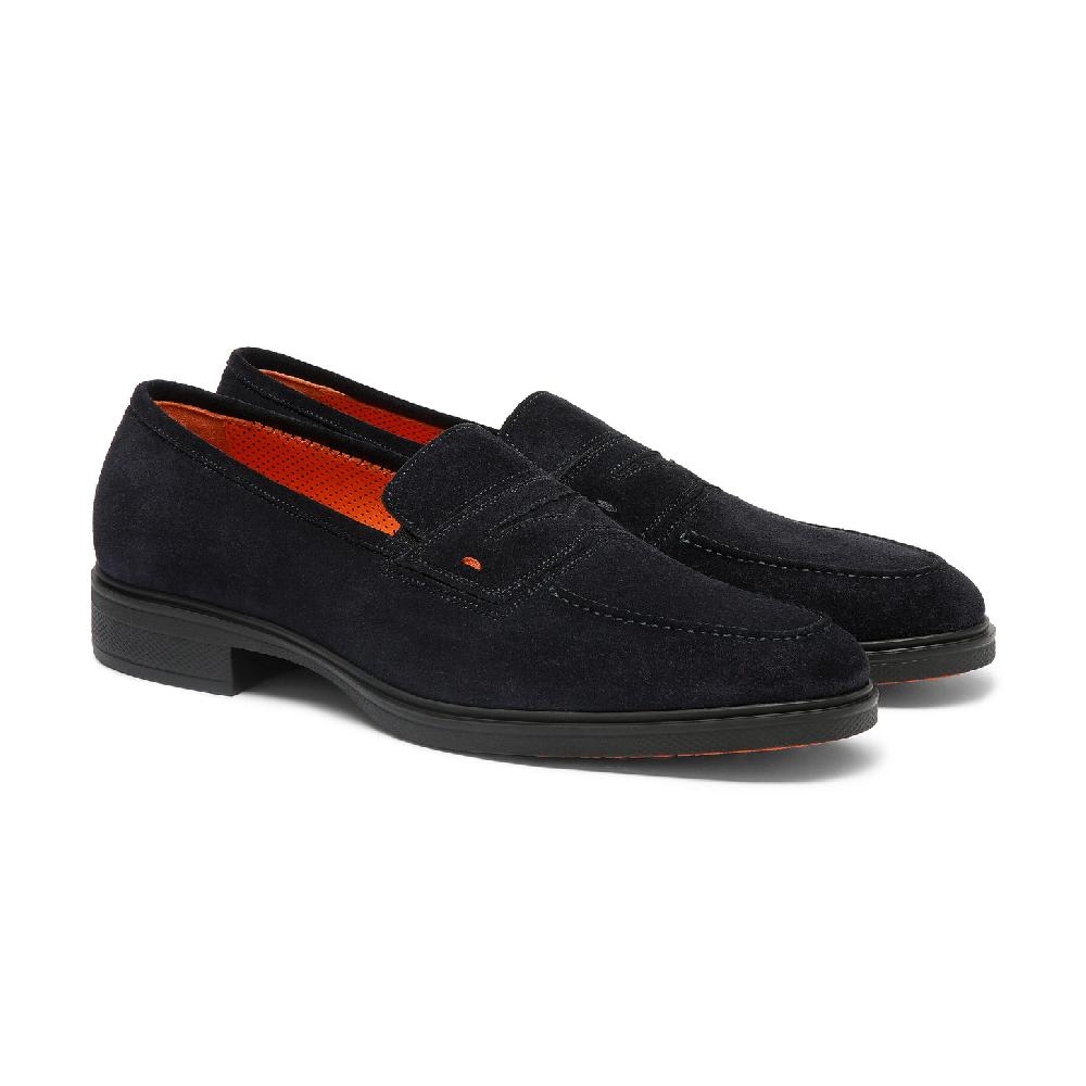 Santoni Mocassino Easy da uomo in suede blu In Vendita