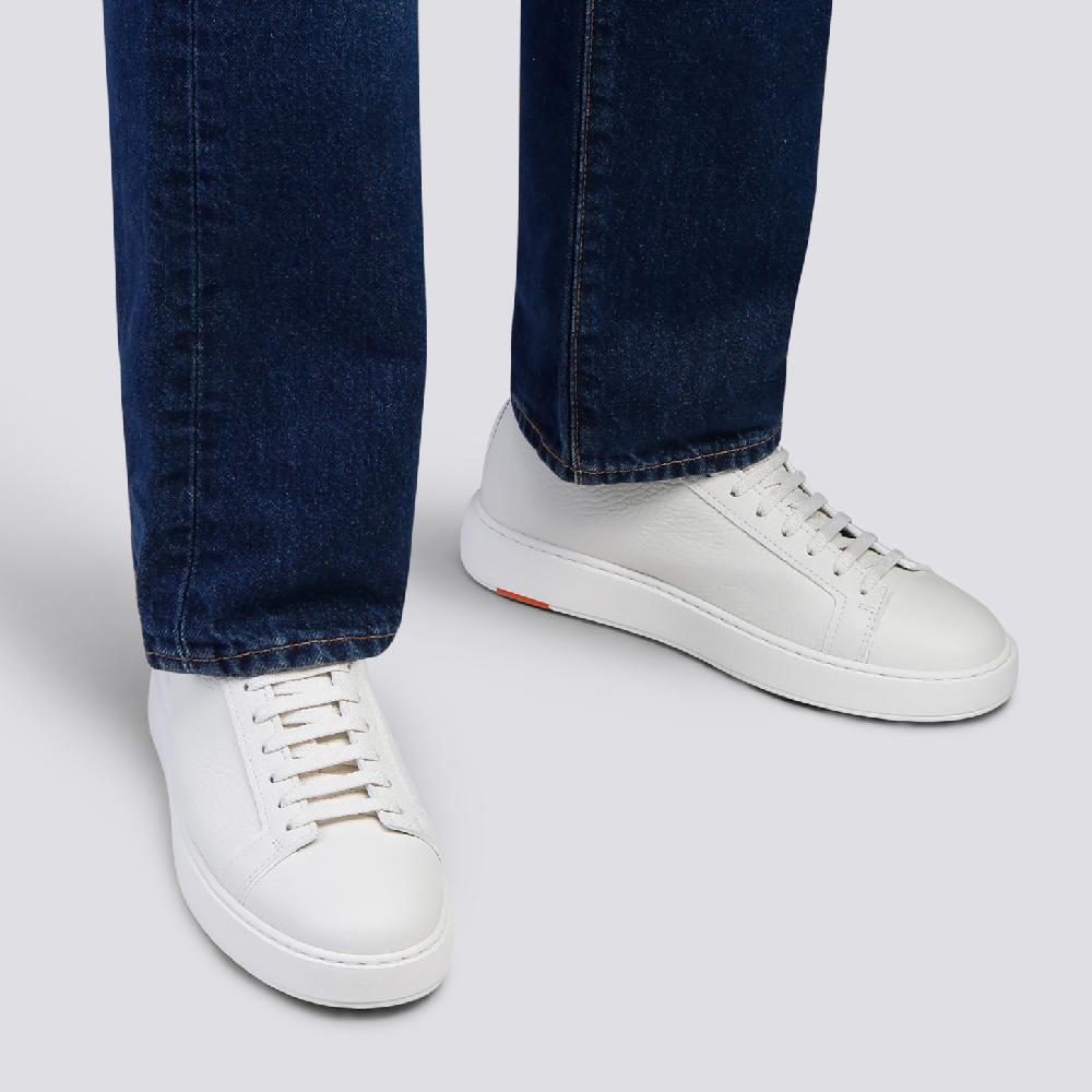 Santoni Sneaker da uomo in pelle bottalata bianca Saldi
