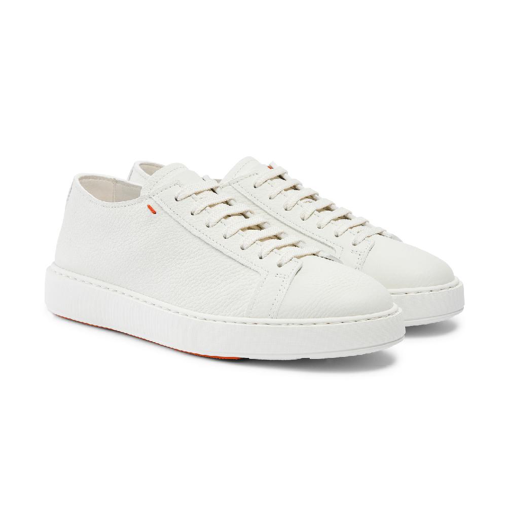 Santoni Sneaker da uomo in pelle bottalata bianca Saldi