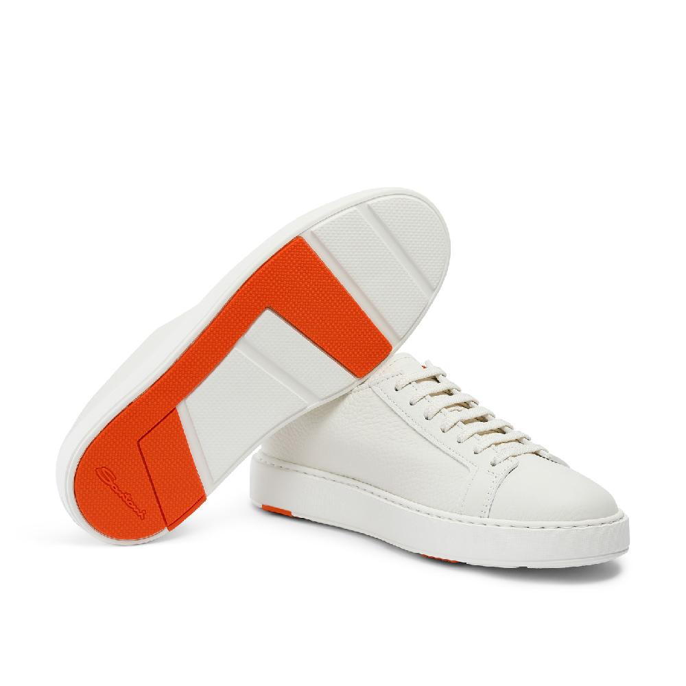 Santoni Sneaker da uomo in pelle bottalata bianca Saldi