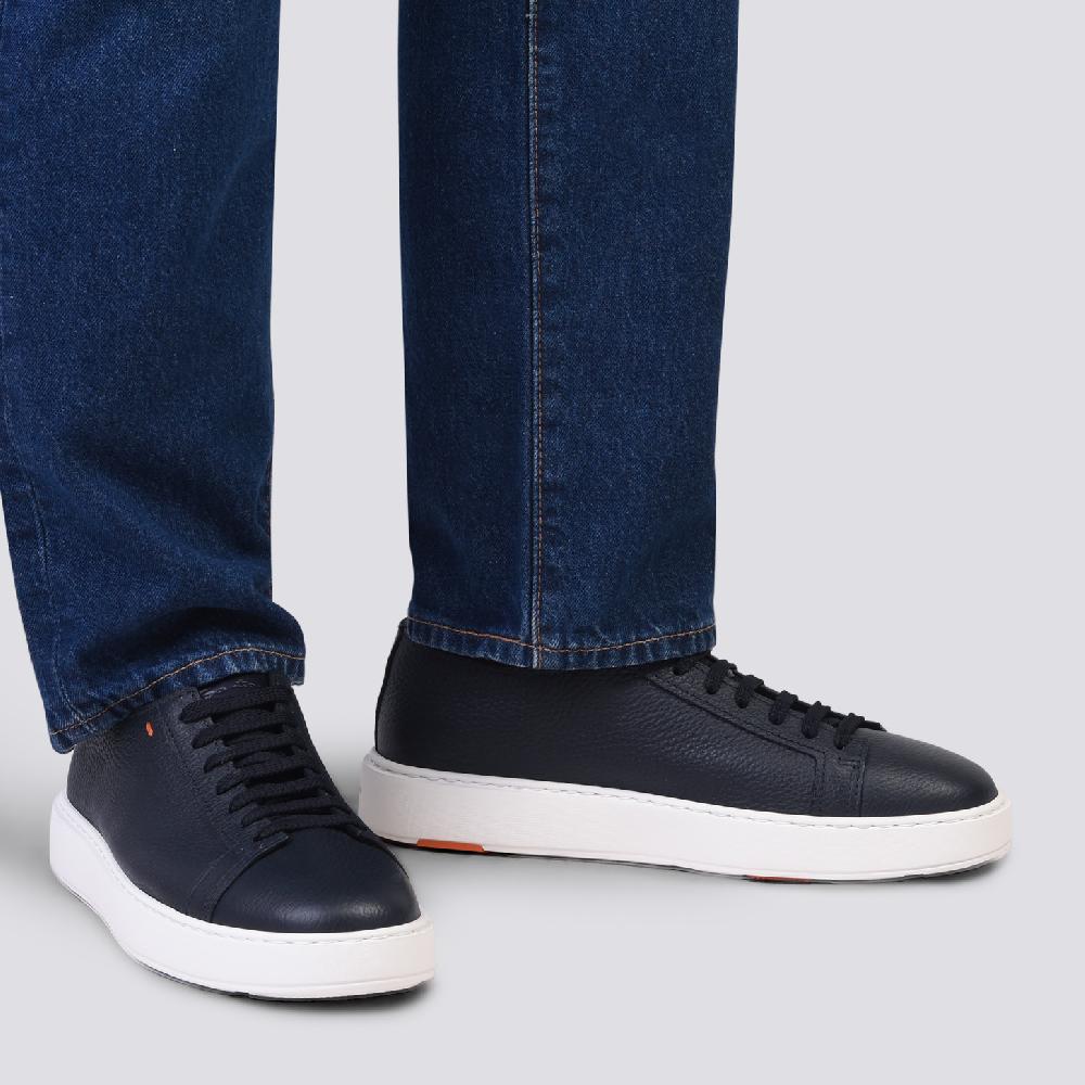 Santoni Sneaker da uomo in pelle bottalata blu Offerte