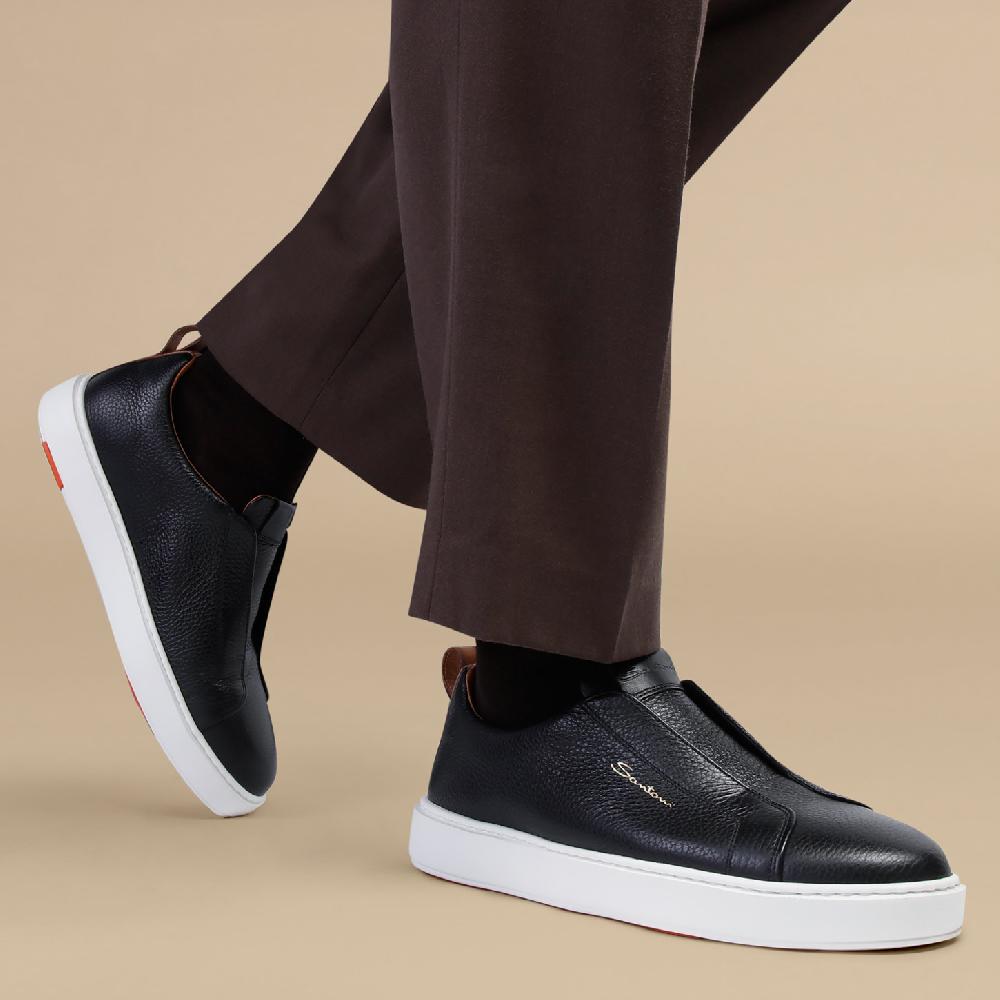 Santoni Sneaker slip-on da uomo in pelle bottalata nera Prezzo di fabbrica