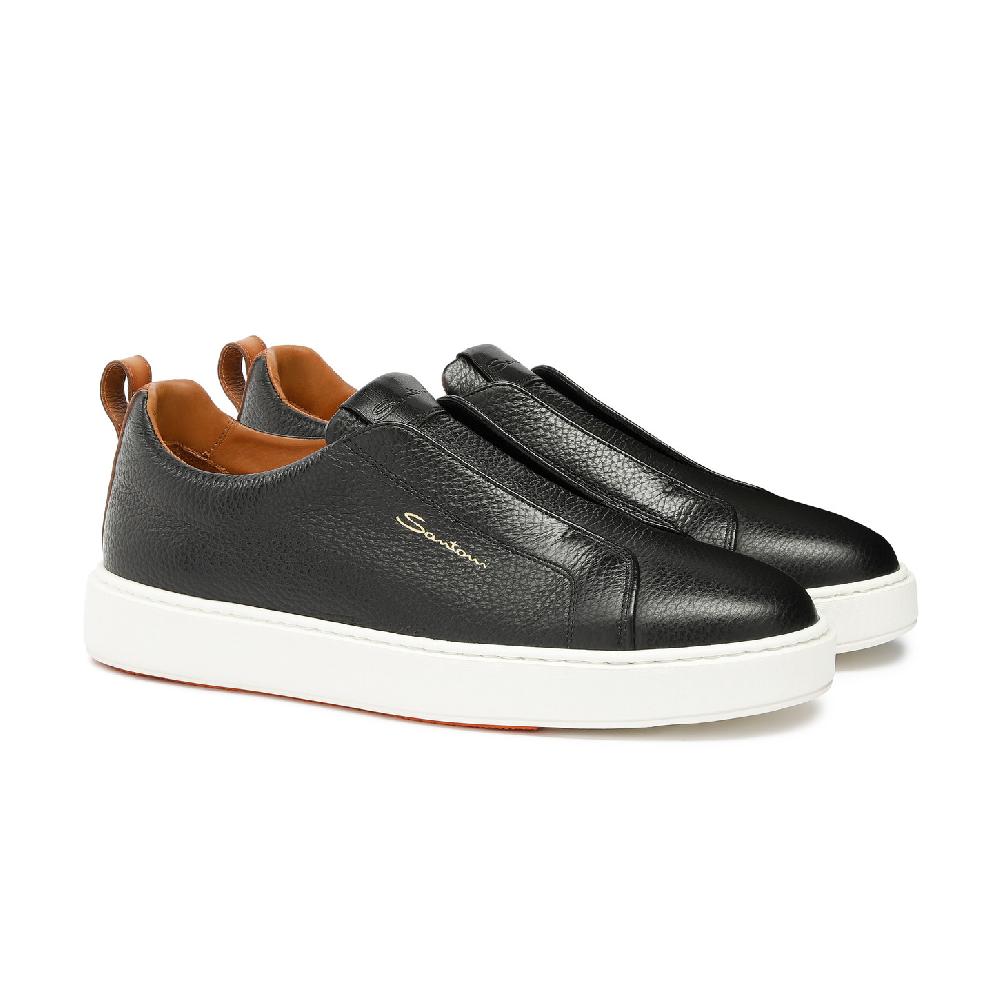 Santoni Sneaker slip-on da uomo in pelle bottalata nera Prezzo di fabbrica