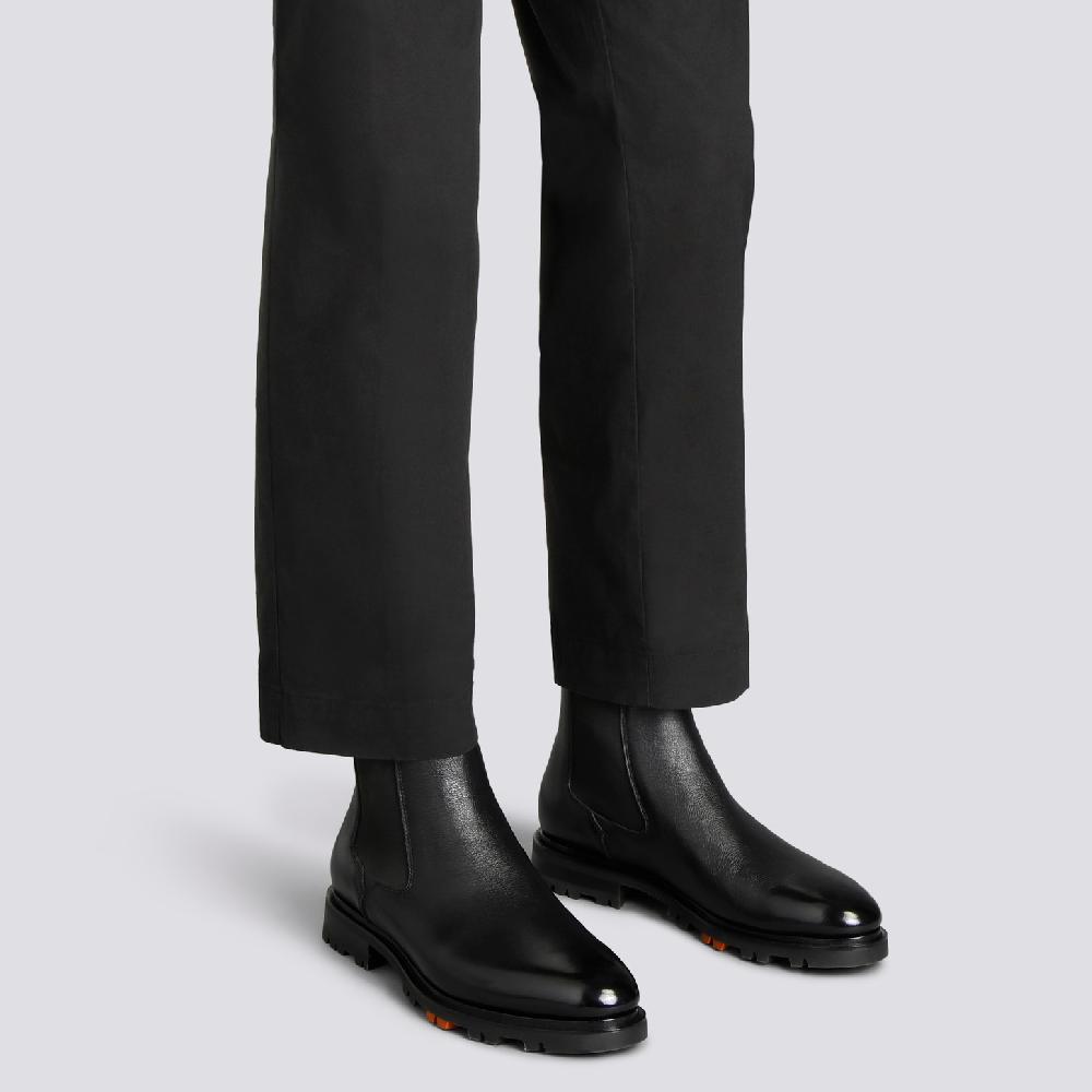 Santoni Stivaletto Chelsea da uomo in pelle nera Vendita Calda