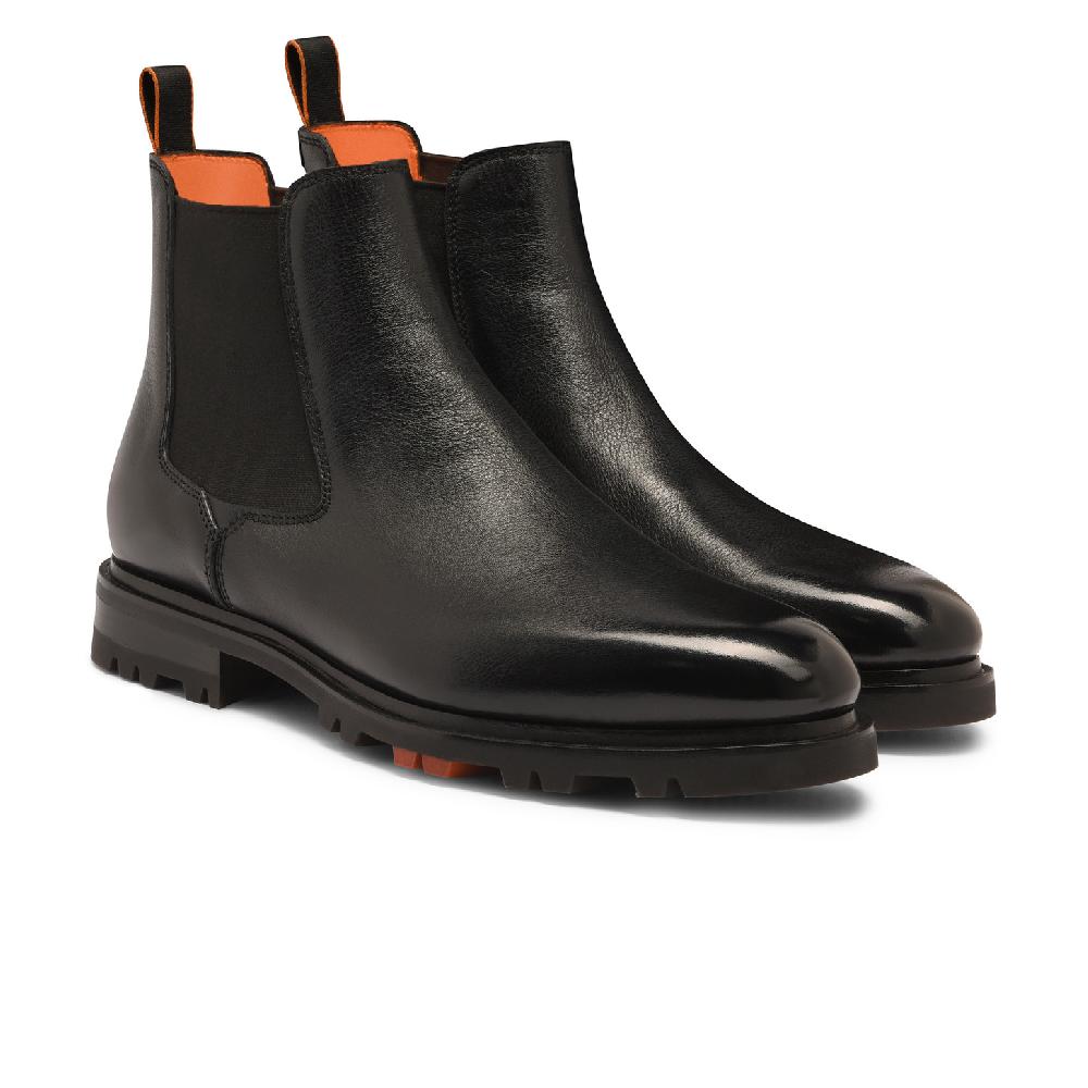 Santoni Stivaletto Chelsea da uomo in pelle nera Vendita Calda