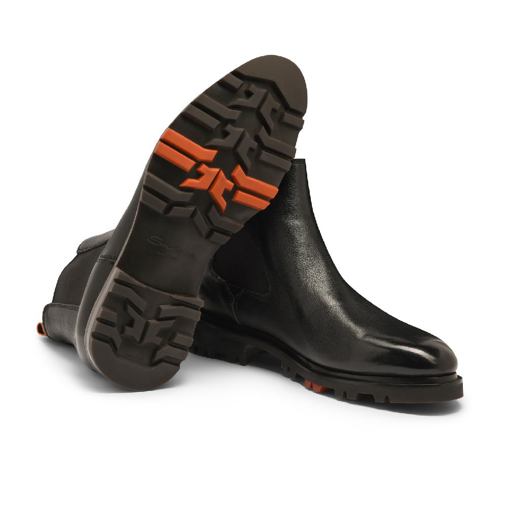 Santoni Stivaletto Chelsea da uomo in pelle nera Vendita Calda