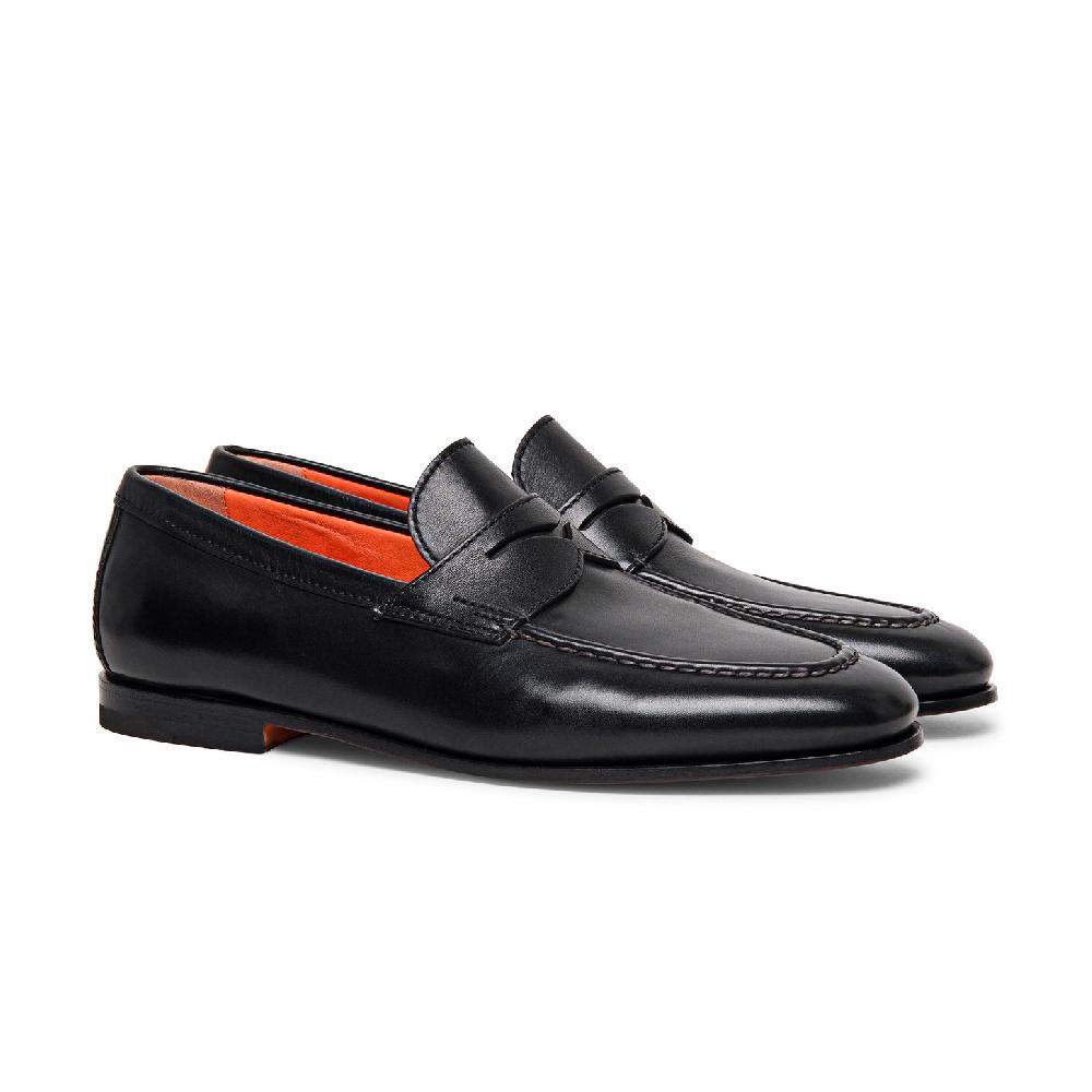 Santoni Mocassino penny da uomo in pelle nera Vendita Economica