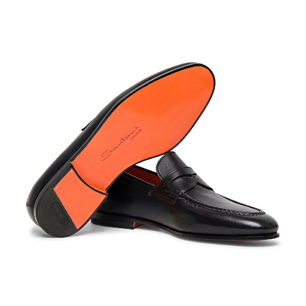Santoni Mocassino penny da uomo in pelle nera Vendita Economica
