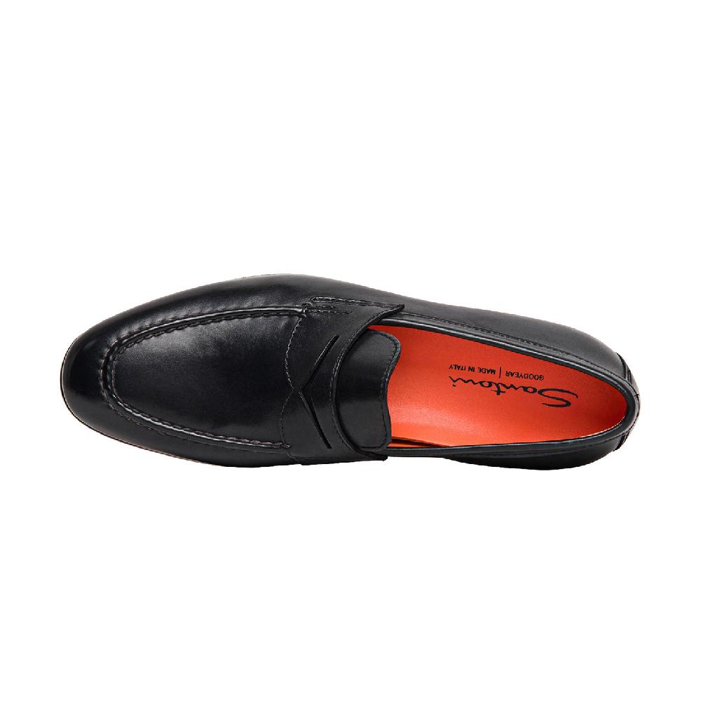 Santoni Mocassino penny da uomo in pelle nera Vendita Economica