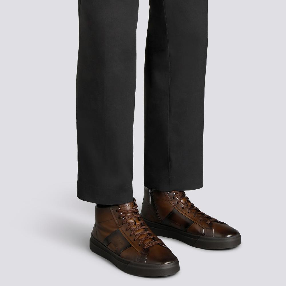 Santoni Double Buckle Sneaker da uomo in pelle testa di moro Saldi Di Fabbrica