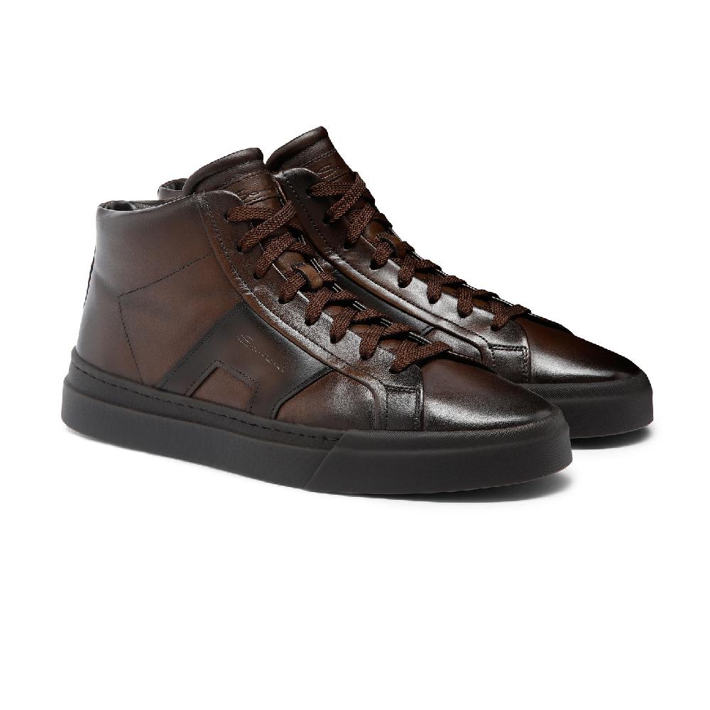 Santoni Double Buckle Sneaker da uomo in pelle testa di moro Saldi Di Fabbrica