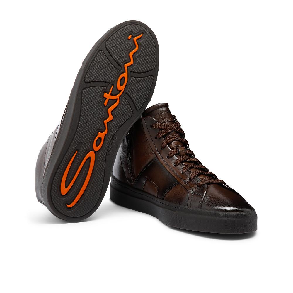 Santoni Double Buckle Sneaker da uomo in pelle testa di moro Saldi Di Fabbrica