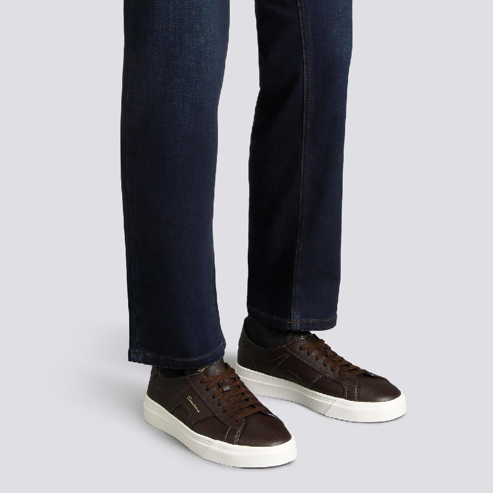 Santoni Double Buckle Sneaker da uomo in pelle bottalata testa di moro I Più Venduti