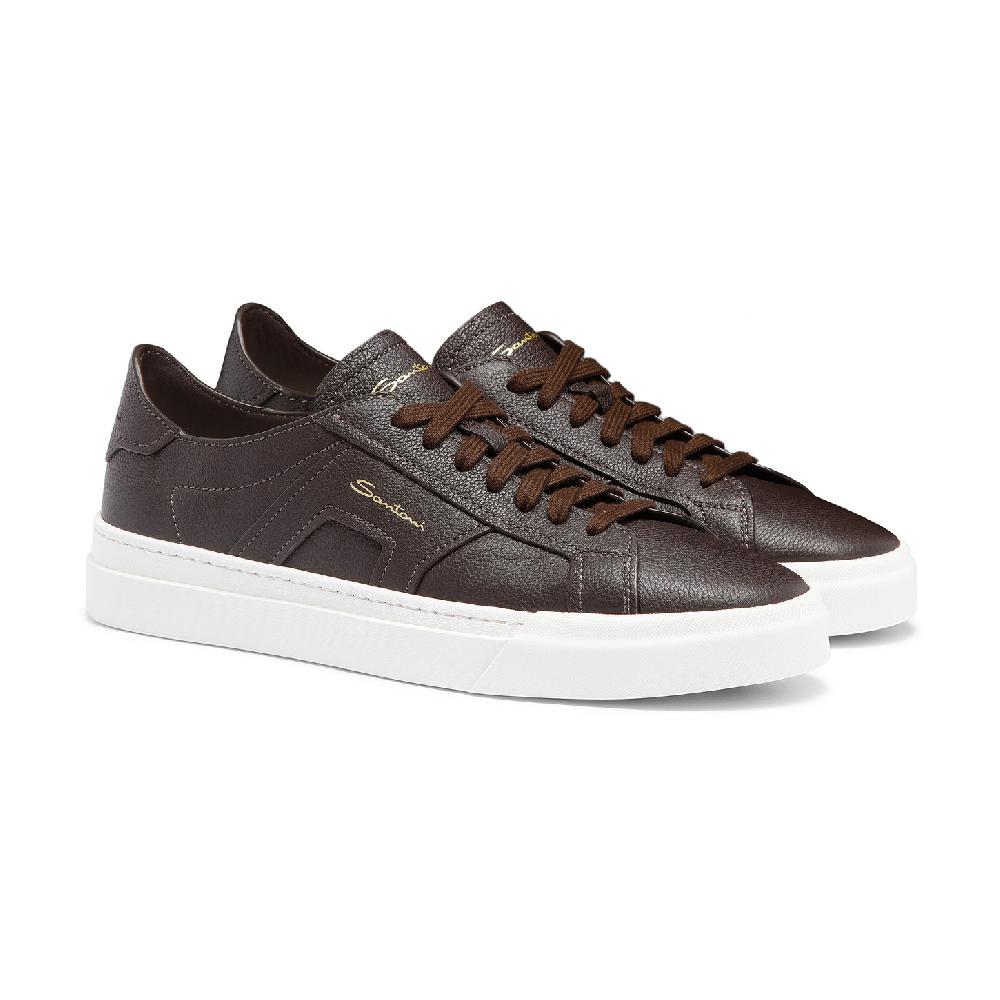 Santoni Double Buckle Sneaker da uomo in pelle bottalata testa di moro I Più Venduti