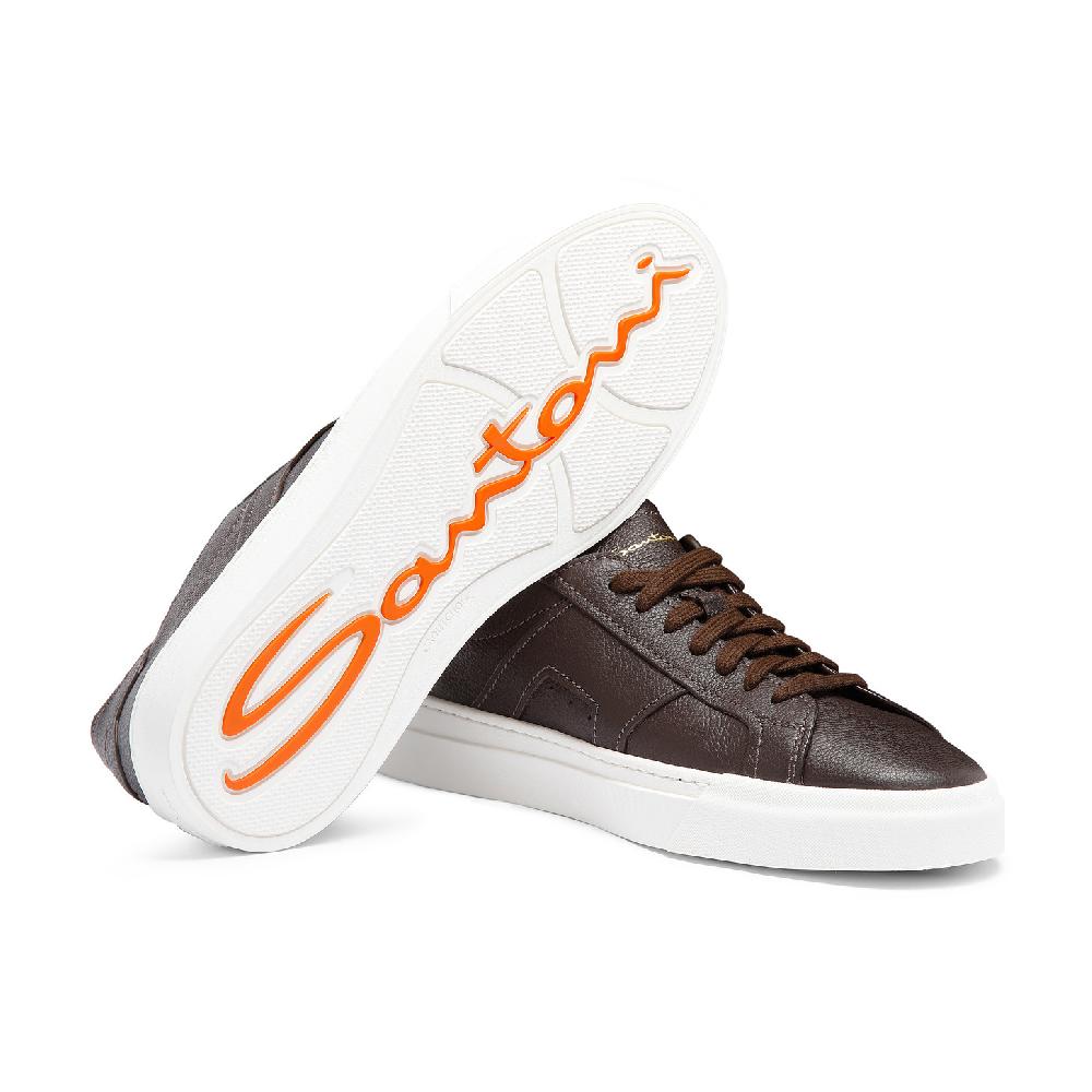 Santoni Double Buckle Sneaker da uomo in pelle bottalata testa di moro I Più Venduti