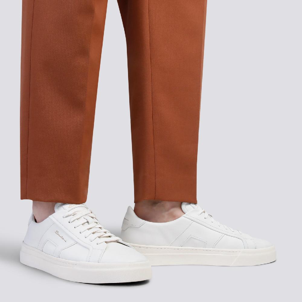 Santoni Double buckle sneaker da uomo in pelle bianca Vendite Flash