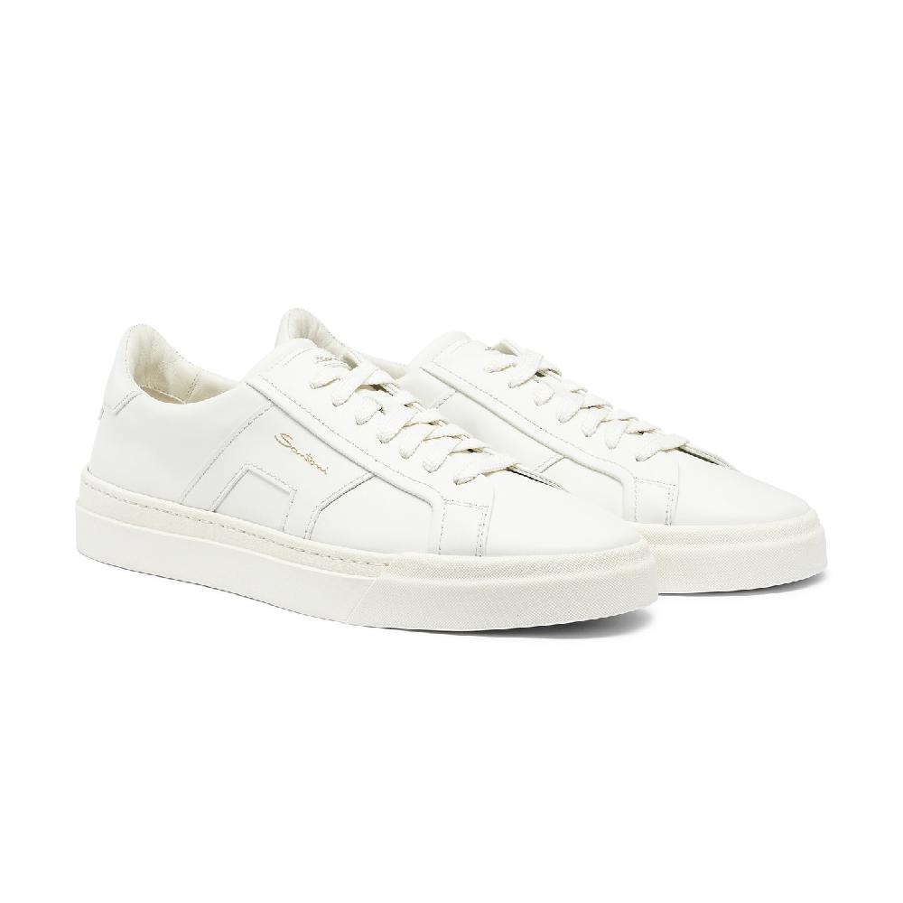 Santoni Double buckle sneaker da uomo in pelle bianca Vendite Flash