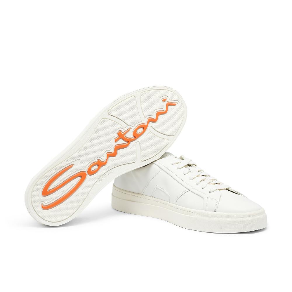 Santoni Double buckle sneaker da uomo in pelle bianca Vendite Flash