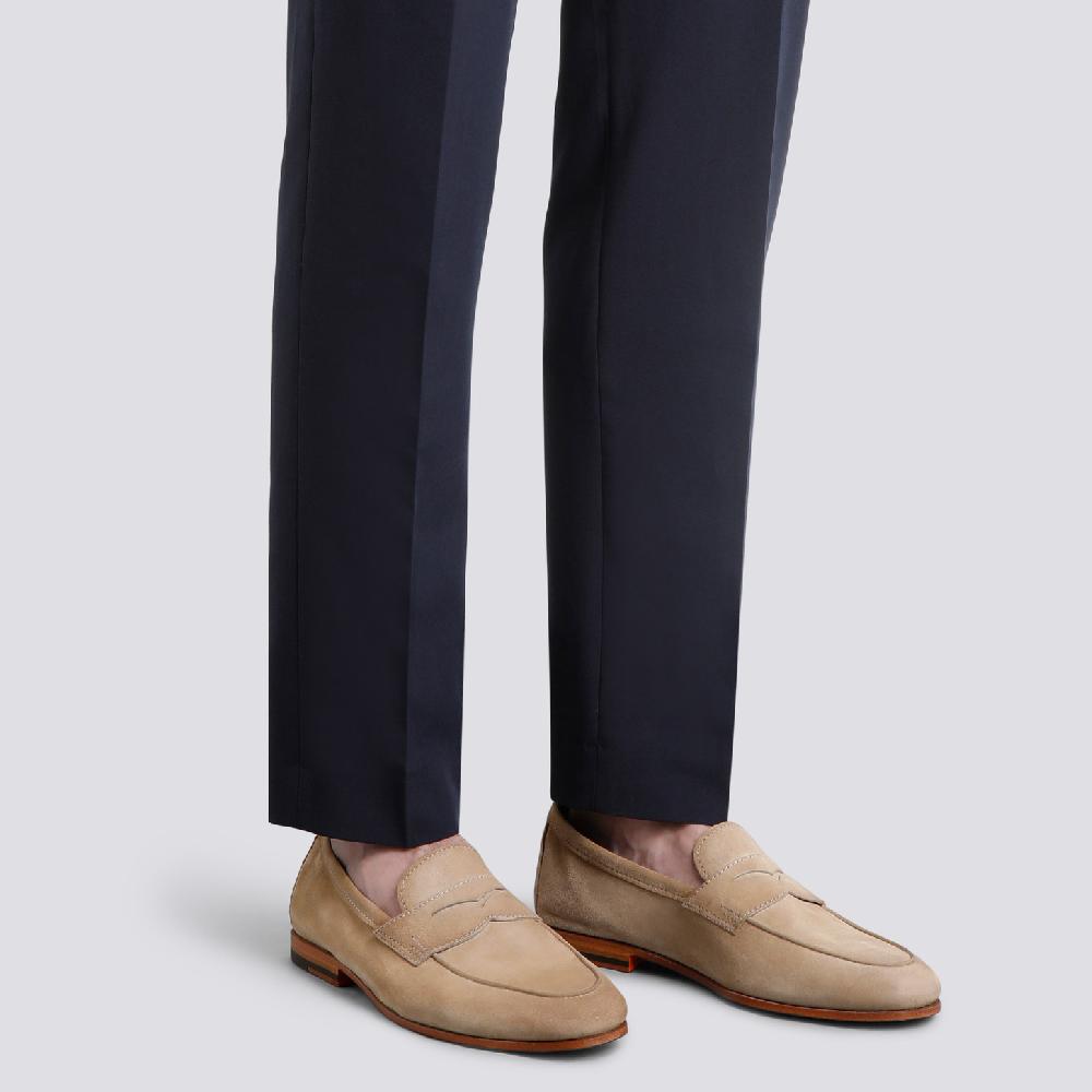 Santoni Mocassino Carlo da uomo in suede beige Nuova