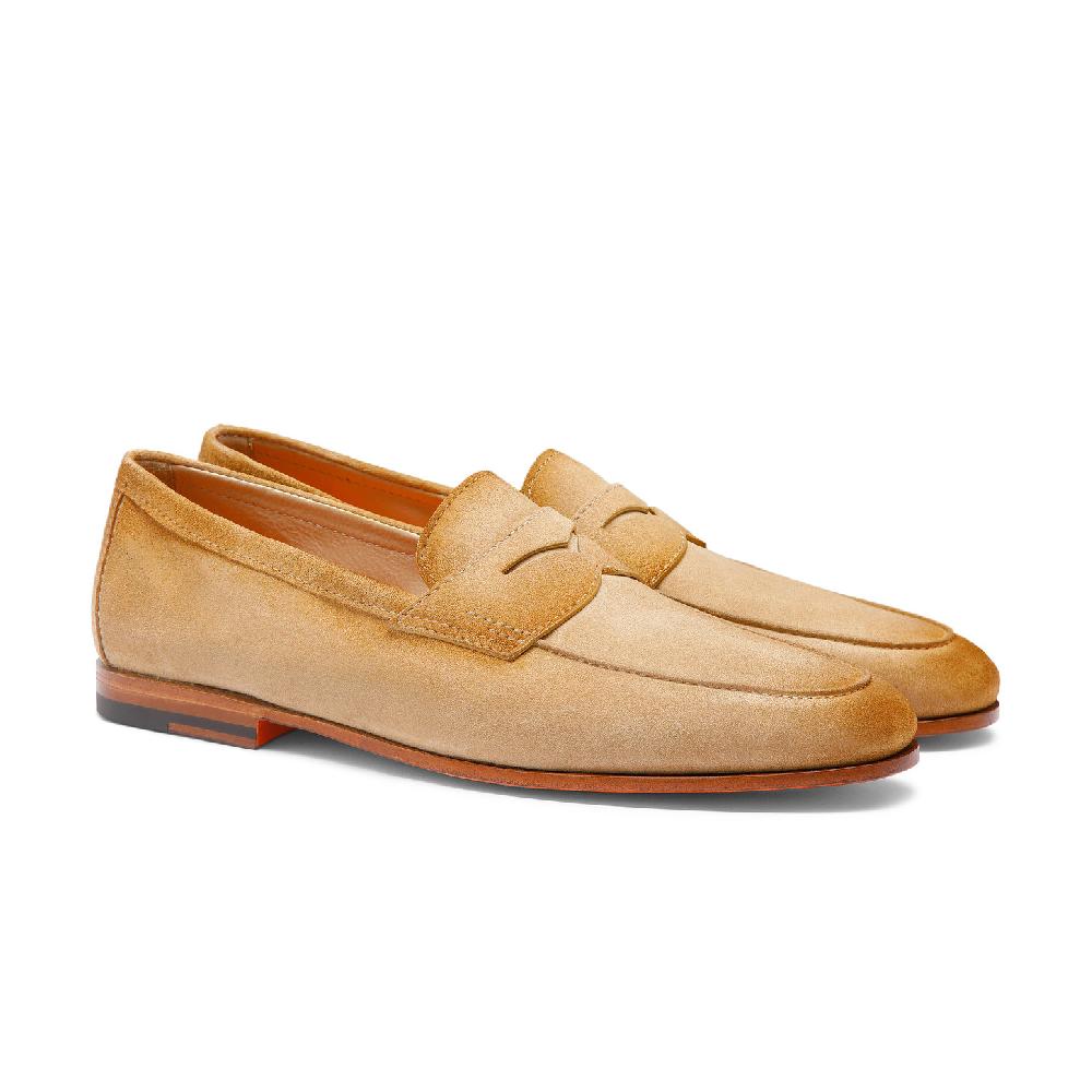 Santoni Mocassino Carlo da uomo in suede beige Nuova