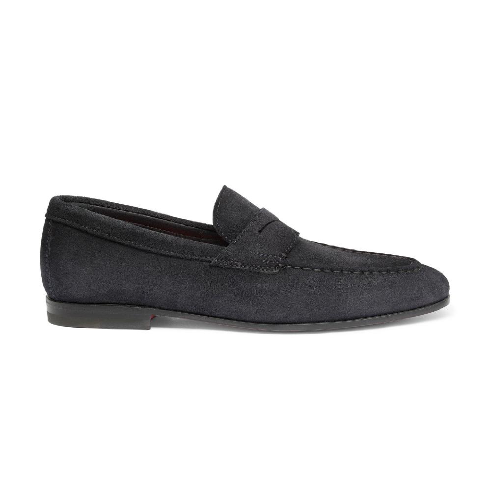Santoni Mocassino penny da uomo in suede blu