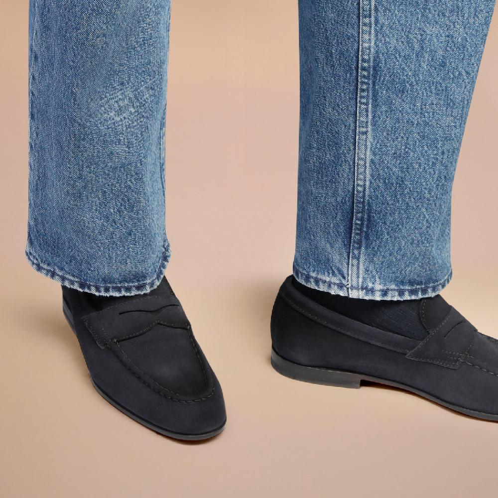 Santoni Mocassino penny da uomo in suede blu Moda