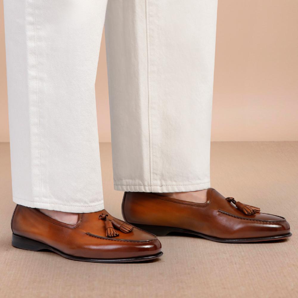 Santoni Mocassino Andrea con nappe da uomo in pelle marrone 2025