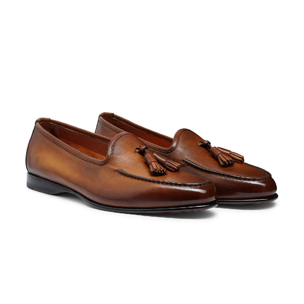 Santoni Mocassino Andrea con nappe da uomo in pelle marrone 2025