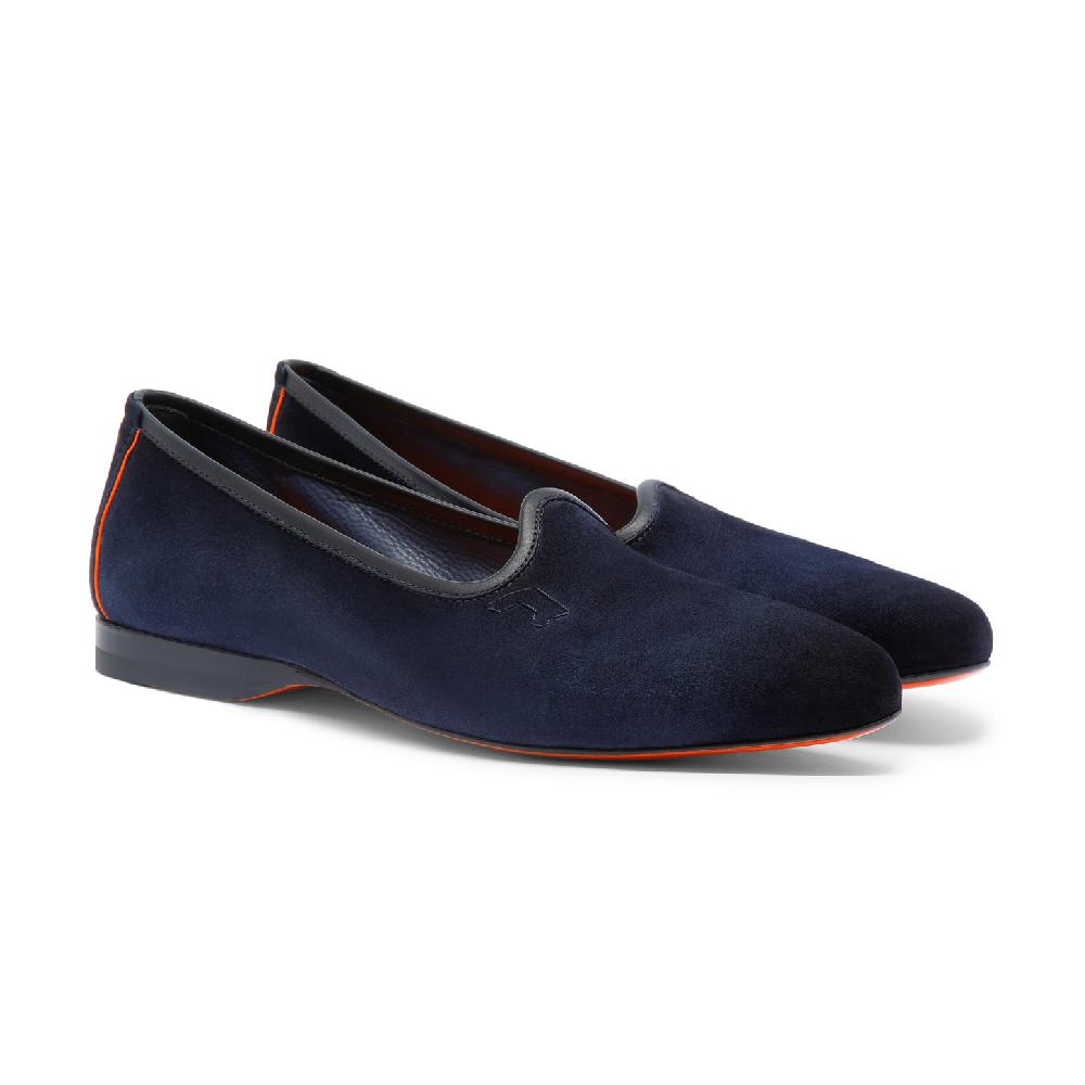Santoni Mocassino da uomo in suede blu Nuovo