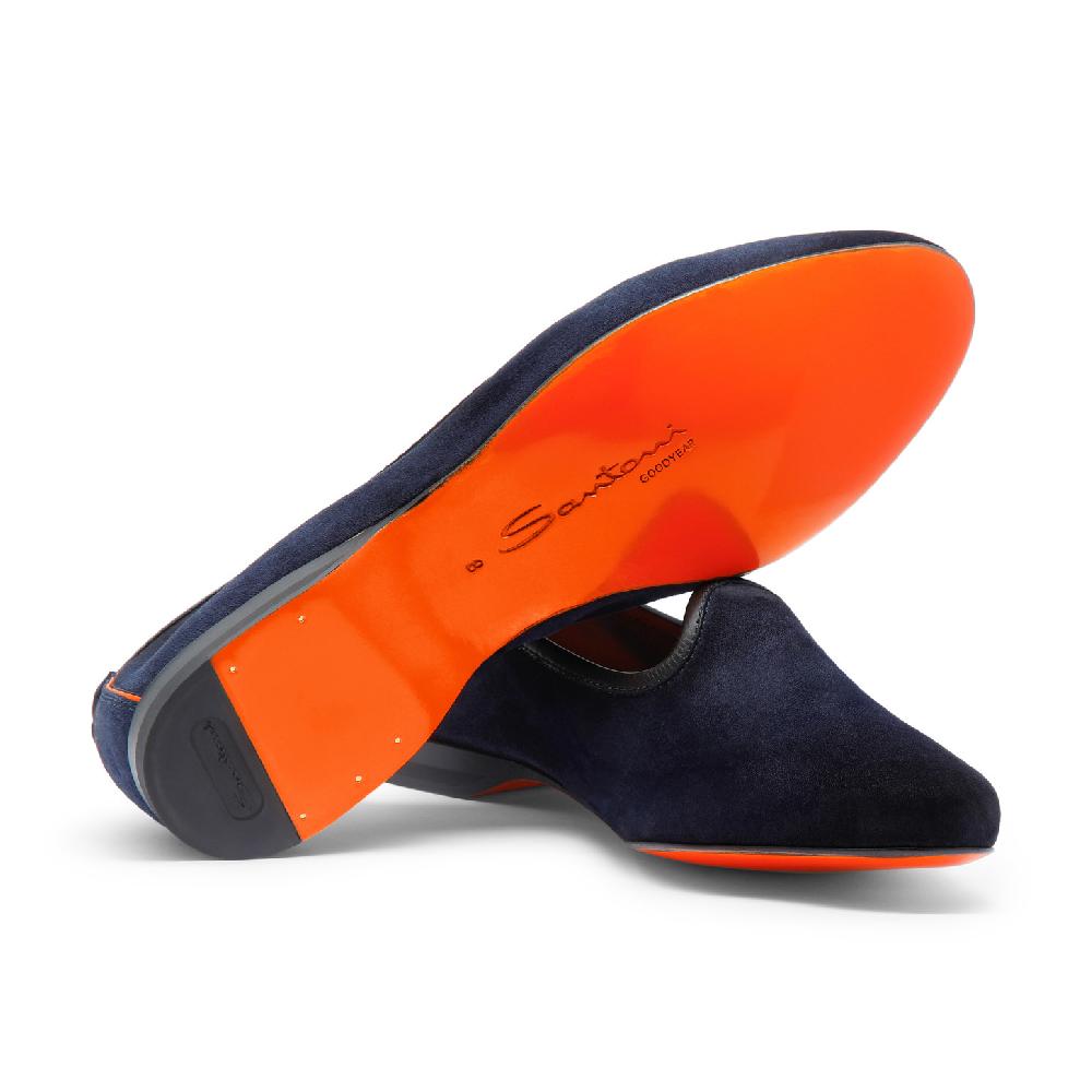 Santoni Mocassino da uomo in suede blu Nuovo