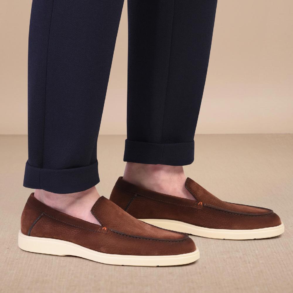 Santoni Mocassino da uomo in nabuk marrone Promozione