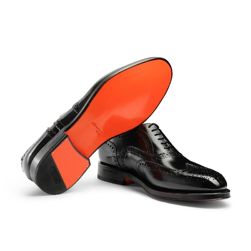Santoni Stringata oxford brogue da uomo in pelle anticata nera Spedizione Gratuita