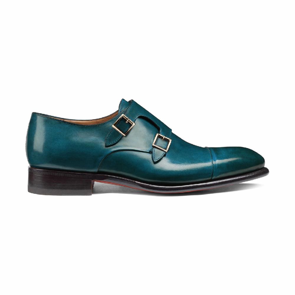 Santoni Doppia fibbia da uomo in pelle turchese