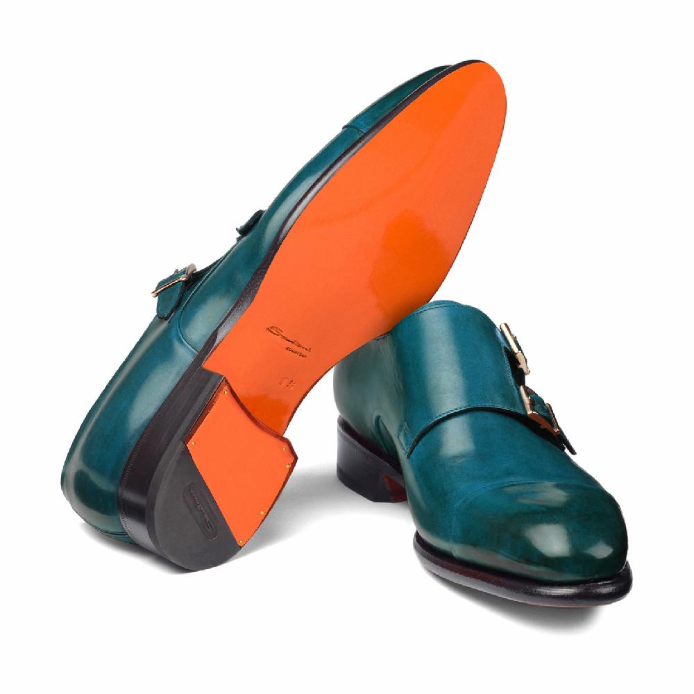 Santoni Doppia fibbia da uomo in pelle turchese Soddisfazione Garantita